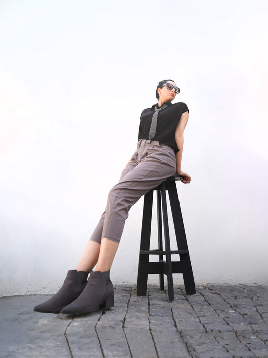 Black Top and Grey Trousers Set
